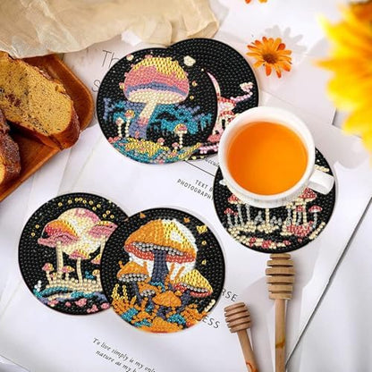 EWJRNSF 10 PCS Diamond Art Coasters Kit, Small Diamond Painting Coasters, Fall Diamond Art Kits for Adults Beginners, Arts and Crafts Supplies Item Sets with Holder Mushroom - Image 4