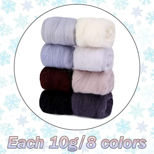 Wonvoc Needle Felting Wool 2.82oz /80g, 8 Colors Wool Roving (Winter) - Image 2