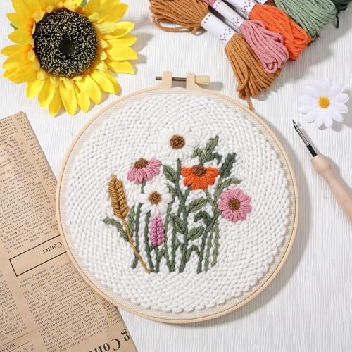 Lyksgir 3 Sets Punch Needle Kits, Flowers Punch Embroidery Kits - Image 6