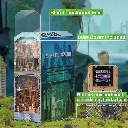 Tonecheer DIY Book Nook Kit for Adults, Wooden 3D Puzzle Bookend Diorama Bookshelf Insert Decor Fancy Books, Booknook Miniature House Kit with Dust Cover and Sensor LED (Haven Zero) - Image 5