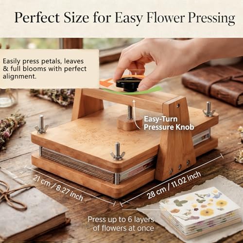 iSharely 11" x 8" Wooden Flower Press Kit, 6-Layer DIY Botanical Craft Set for Adult Dried Flowers Leaves Wedding Bouquets Scrapbooking Cards Crafts Creative Art - Image 6