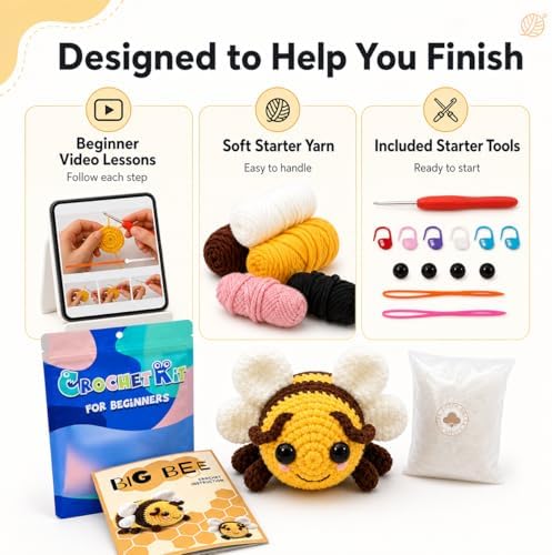 Kovarela Crochet Kit for Beginners, Cute Bee Amigurumi with Video Tutorials - Image 5