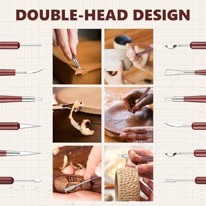 Clay Tools Sculpting, Double-Sided Polymer Carving Tools Kit, Wood Ceramic Tool Set for Pottery, Air Dry Clay, Polymer Clay, Sculpting, Modeling, Pumpkin Carving and Supplies - Image 3