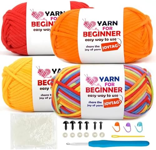 4 Pack Rainbow Beginner Crochet Yarn for Crocheting and Knitting Multicolor Cotton-Nylon Blend Easy Yarn for Beginners(Rainbow 02) by JOYTAG