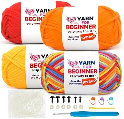 4 Pack Rainbow Beginner Crochet Yarn for Crocheting and Knitting Multicolor Cotton-Nylon Blend Easy Yarn for Beginners(Rainbow 02) by JOYTAG
