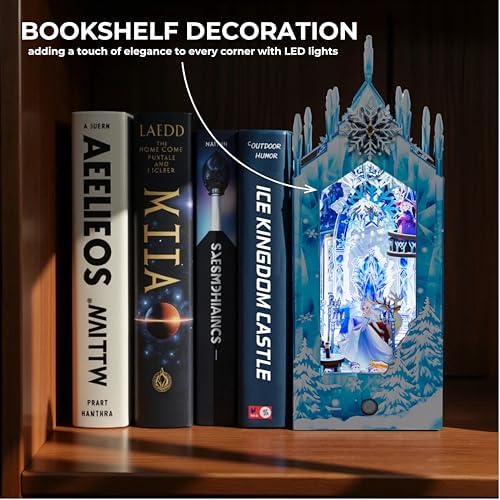 Ice Kingdom Castle Book Nook Kit, Snow World 157-Piece DIY Miniature House, 3D Wooden Puzzle BookNook Kit for Adults, Tiny Home Model Building Kit for Book Lovers & Beginners, Bookshelf Decor - Image 4