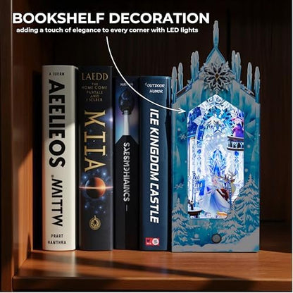 Ice Kingdom Castle Book Nook Kit, Snow World 157-Piece DIY Miniature House, 3D Wooden Puzzle BookNook Kit for Adults, Tiny Home Model Building Kit for Book Lovers & Beginners, Bookshelf Decor - Image 4