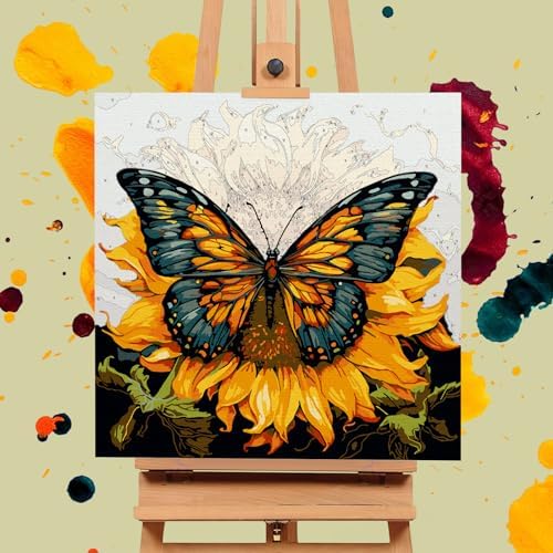 Framed Paint by Numbers Kit for Adults Beginners, Butterfly Sunflower - Image 4