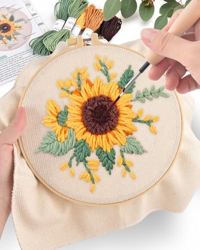 ERKOON Punch Needle Kit Beginners Adults, DIY Easy Flower Embroidery Set for Starter Art Craft, Needling Punching Project with Patterns, Tools, Yarns, Hoop, Instruction (Yellow Flowers) - Image 5