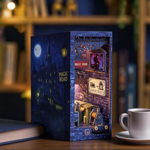 Magic Station Book Nook Kit - DIY Miniature House Kit for Adults, Teens and Beginners, Dollhouse Booknook Magic Book Nook Tiny House Bookshelf Decor 3D Wooden Puzzle, DIY Bookshelf Insert Decor Gift - Image 7