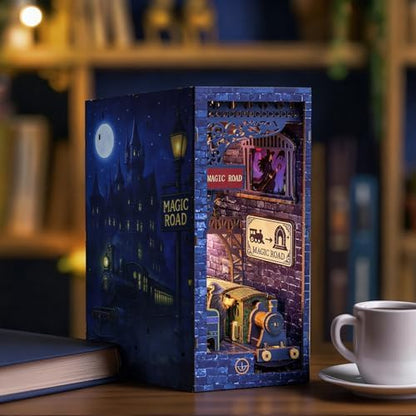 Magic Station Book Nook Kit - DIY Miniature House Kit for Adults, Teens and Beginners, Dollhouse Booknook Magic Book Nook Tiny House Bookshelf Decor 3D Wooden Puzzle, DIY Bookshelf Insert Decor Gift - Image 7