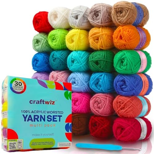 CRAFTWIZ 100% Acrylic Yarn for Crocheting and Knitting - 30x20g Skeins of #4 Worsted Weight, 1200 Yards of Soft Yarn, Perfect for Amigurumi and Other Small Crafts Projects by ImagineCreateInspire