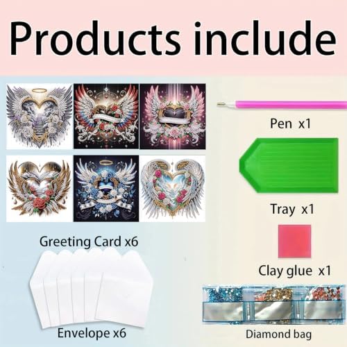 6PCS Wing Diamond Art Painting Greeting Cards Kit with Envelopes - 5D DIY Diamond Art Card Kits for Adults - Handcrafted Postcards for Birthday & Holiday - Image 5