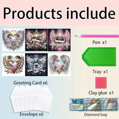 6PCS Wing Diamond Art Painting Greeting Cards Kit with Envelopes - 5D DIY Diamond Art Card Kits for Adults - Handcrafted Postcards for Birthday & Holiday - Image 5