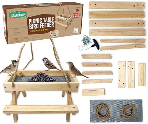 Picnic Table Bird Feeder Kit, DIY Woodworking Project for Kids and Families by SparkJump