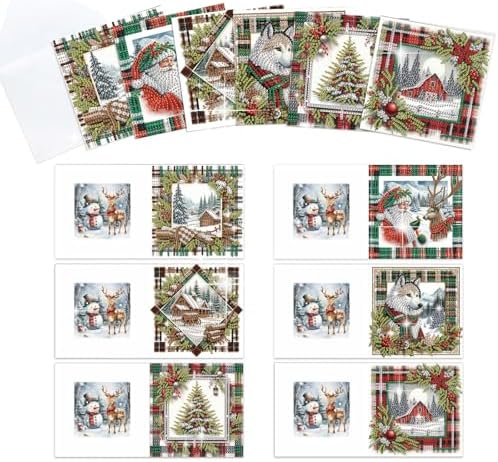 6pcs Christmas Diamond Painting Greeting Card with envelopes, DIY Santa Claus and snow house Diamond Art Greeting Card for Blessing and Wish Special Shaped Arts Crafts for Birthday Thanksgiving Day by MVVMTOP