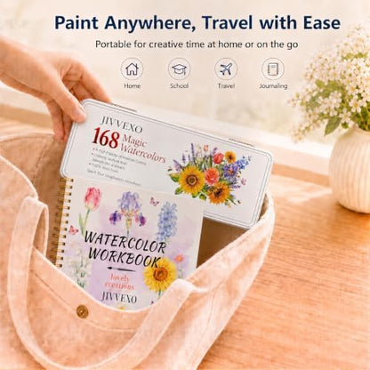 168 Colors Watercolor Paint Set with Watercolor Workbook for Adults - Image 6