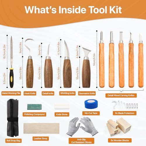 Wood Carving Tools Set 30-in-1 Wood Carving Knife Kit, Whittling Knife, Craft Kits for Adults, Wood Working Tools and Accessories, Knives, Whittling Kits, Hobbies for Adults - Image 2
