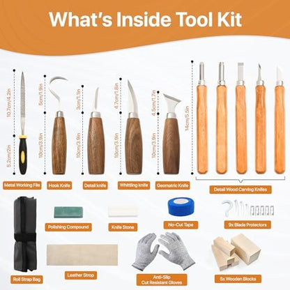 Wood Carving Tools Set 30-in-1 Wood Carving Knife Kit, Whittling Knife, Craft Kits for Adults, Wood Working Tools and Accessories, Knives, Whittling Kits, Hobbies for Adults - Image 2
