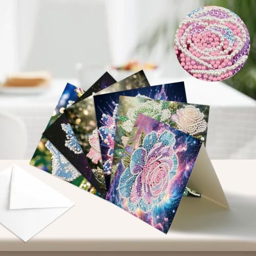 Artiphile DIY Pearl Art Painting Greeting Card Set Crafts Decor 6-Piece Foldable Cards Kit with Envelopes and Tools for Holiday Wishes Adult Crafting Project-Flowers-2 - Image 2