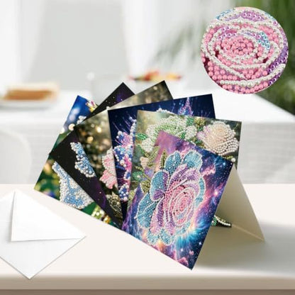 Artiphile DIY Pearl Art Painting Greeting Card Set Crafts Decor 6-Piece Foldable Cards Kit with Envelopes and Tools for Holiday Wishes Adult Crafting Project-Flowers-2 - Image 2