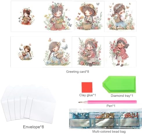 TDFERAN Diamond Painting Blank Cards Set of 6 Greeting Cards Flower Fairy Wedding Greetings Card Birthday Greeting Sympathy Thinking of You Watercolor Happy Holiday Card - Image 3