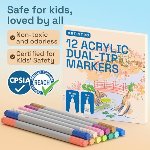 ARTISTRO 12 Pastel Dual-Tip Acrylic Paint Marker Pens for Drawing - Image 7