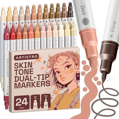 ARTISTRO Skin Tones Dual-Tip Acrylic Paint Marker Pens - Set of 24 by ARTISTRO