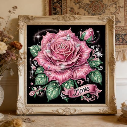 jinglinhh Pink Rose Flowers Special Shaped DIY Diamond Art Painting Kit for Adults Beginners, Partial Drill Crystal Rhinestone Gem Art Craft Home Wall Decor 30x30cm - Image 6
