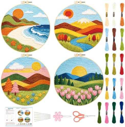 BEUNITONE 4 Set Embroidery Kit for Adults Beginner with Hoops & Instruction by BEUNITONE