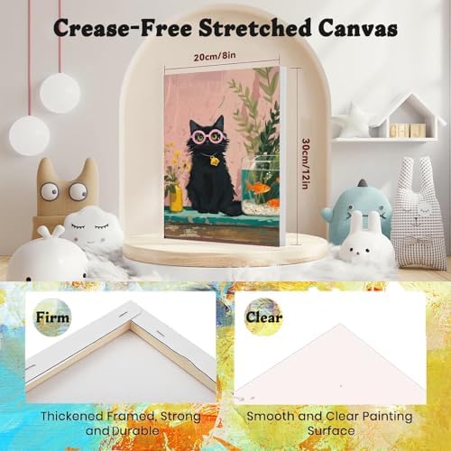 4 Pack Cat Paint by Numbers for Adults with Framed Canvas - Wooden Easel - Image 2