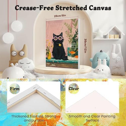 4 Pack Cat Paint by Numbers for Adults with Framed Canvas - Wooden Easel - Image 2