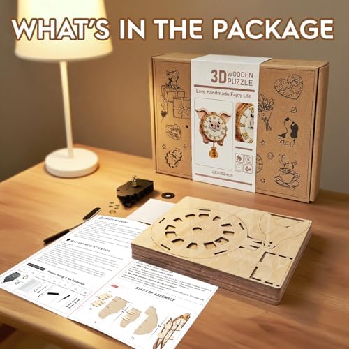 3D Puzzles for Adults Wooden Pig Puzzle Clock Adult Crafts - Image 6