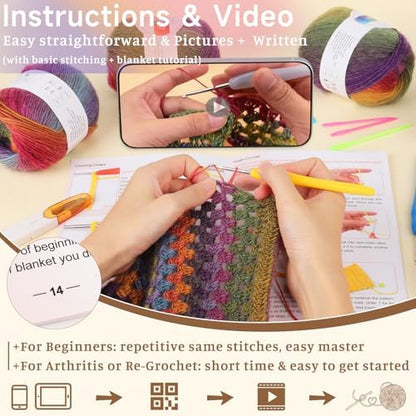 Aeelike Crochet Blanket Kit for Adults Advanced,Boho Vintage Blanket Craft - Image 3