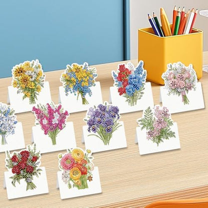 jinglinhh 12pcs Flowers Bouquet Sunflower Diamond Art Painting Greeting Cards with Envelopes, DIY Card Making Kits for Adults, Diamond Art Christmas Cards for Birthday Holiday Postcards Craft Gifts - Image 5