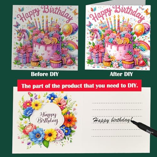 DIY Diamond Art Birthday Cards Kit - 6 Blank Greeting Cards & Envelopes,5D Diamond Arts Greeting Cards Set, Handmade Creative Gift for Beginners,Adults,Includes Tools - Image 3