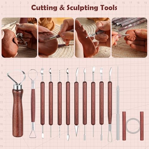 36PCS Pottery Tools and Supplies, Ceramic Polymer Tools Kit, Clay Tools Sculpting Set for Pottery Kiln, Pottery Wheel, Carving, Shaping, Dotting, Molding, Modeling, Air Dry Clay, Crafting Supplies - Image 4