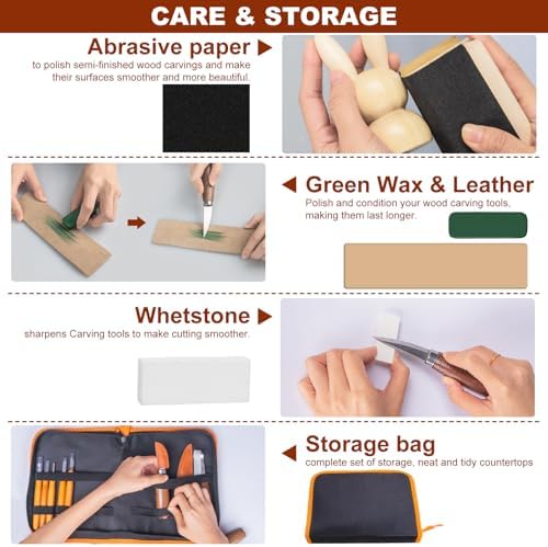 30-in-1 Deluxe Woodworking Tools Set with Leather Case, Wood Carving Kit for Beginners Adults Kids, Includes Basswood Blocks, DIY Craft Gift - Image 6