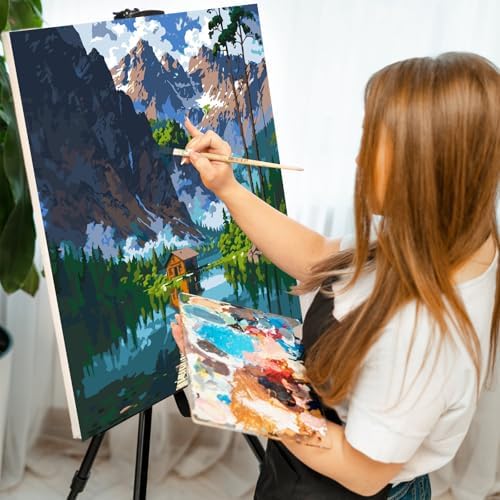 GEEHEIY Paint by Numbers Kit for Adults, Mountain Lake Cabin, 16 x 20 Inch - Image 6