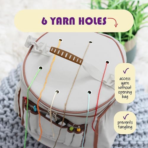 Hearth & Harbor Crochet Bag Organizer – Durable Knitting Bag, Yarn Organizer for Accessories and Supplies, Canvas Yarn Holder, Crochet Carrying Case with Accessories Pouch, Storage Organizer–Warm Gray - Image 4