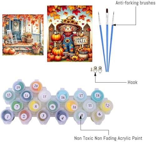 NEGEKFKX 2 Pack Fall Paint by Numbers Kit for Adults Beginner with Framed,Scarecrow Easy Adult Paint by Number Kits on Canvas DIY Painting for Beginners Art by Numbers for Home Wall Decor 10x12Inch - Image 6