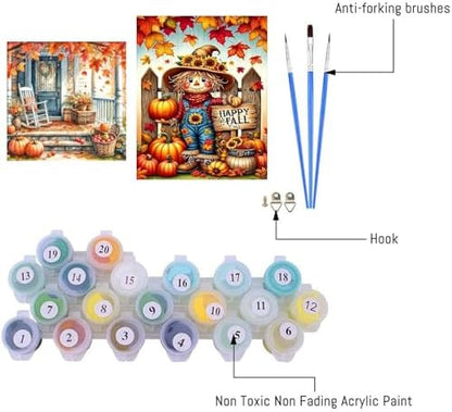 NEGEKFKX 2 Pack Fall Paint by Numbers Kit for Adults Beginner with Framed,Scarecrow Easy Adult Paint by Number Kits on Canvas DIY Painting for Beginners Art by Numbers for Home Wall Decor 10x12Inch - Image 6