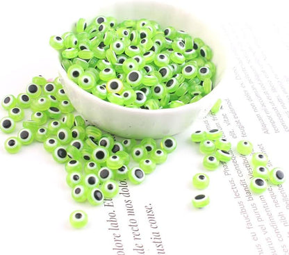 200pcs Flat Round Evil Eye Beads Handmade Resin Lampwork Bead 8mm Charms Spacer Beads with Elastic Rope for Bracelets Necklace Jewelry Craft Making (Grass Green) - Image 5