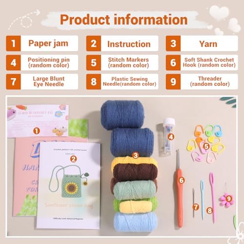 Fedmut Crochet Kit for Beginners, Shoulder Bag Crochet Kit Adults Project - Image 2