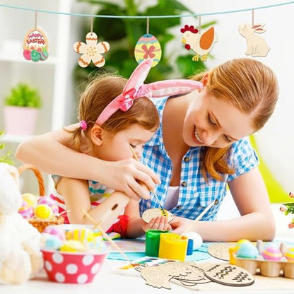 80PCS Wooden Easter Ornaments to Paint, 8 Styles DIY Blank Unfinished Wood Cutouts Ornament for Crafts Hanging Decorations, Egg Rabbit Bunny Butterfly Flower Hen Happy Easter - Image 5