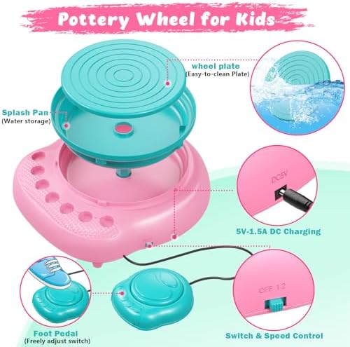 Pottery Wheel for Kids with Air Dry Clay Kit, 12 Paints & Tools, Ages 6-12 - Image 5
