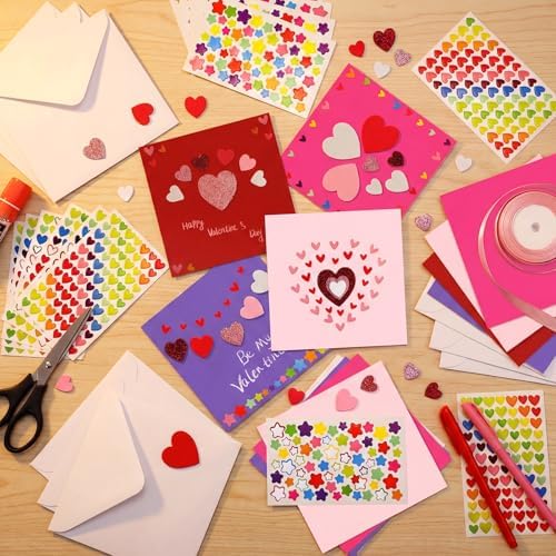 Zonon 16 Pack Valentines Crafts DIY Card Valentines's Day Kits Foam Heart Sticker Craft DIY Kits Envelopes Cards Set for Exchange Gifts (Bright Color) - Image 4