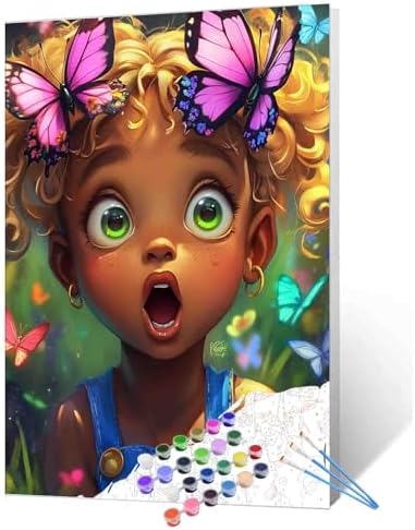 DIY Paint by Numbers for Adults African Young Girl Painting Acrylic Paint DIY Oil Painting Cute Child Painting Kits African American Expression Canvas Art Living Room Decor 16x20 Inch（Without Frame by TUMOVO