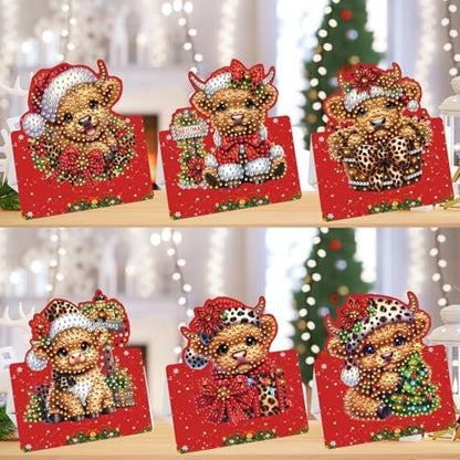 jinglinhh 6pcs Diamond Art Painting Christmas Cow Yak Greeting Cards with Envelopes, DIY Card Making Kits for Adults, Diamond Art Christmas Cards for Birthday Holiday Postcards - Image 6