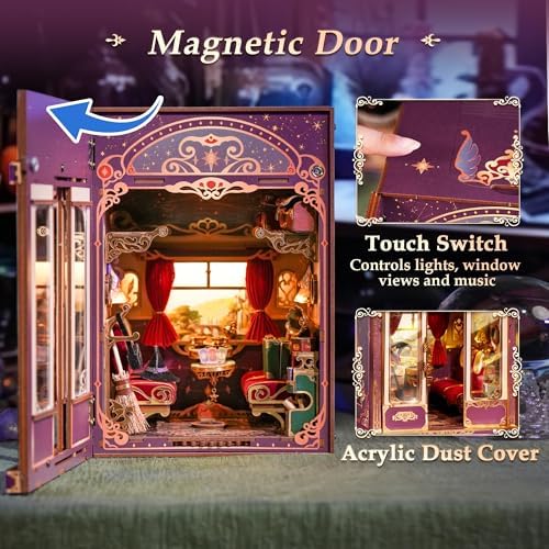 Tonecheer DIY Book Nook Kit for Adults, Miniature Infinity Train Cabin Magical Vintage Carriage Model, Wooden 3D Puzzle Dollhouse Booknook Decorative Bookend Gifts (Magical Journey) - Image 5